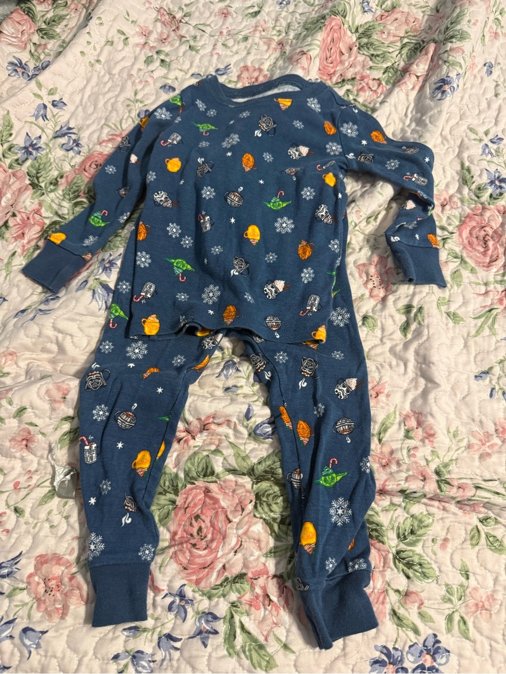 Old Navy Blue Holiday Ornament Print Kids Pajama Set